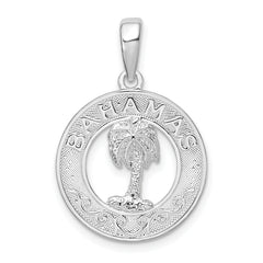 De-Ani Sterling Silver Rhodium-Plated Textured Bahamas with Palm Tree Pendant