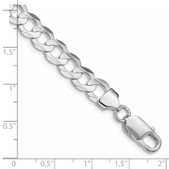 Sterling Silver Rhodium-plated 7.8mm Concave Beveled Curb Chain