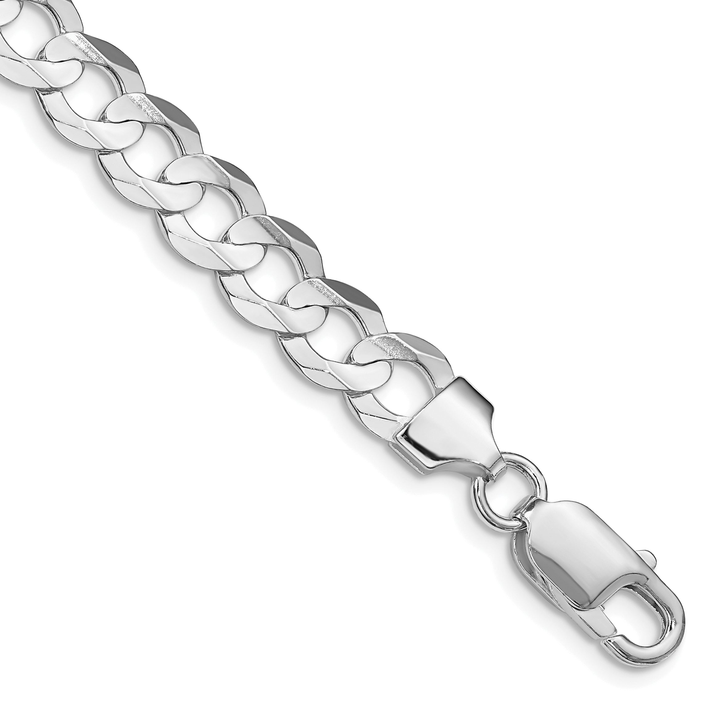 Sterling Silver Rhodium-plated 7.8mm Concave Beveled Curb Chain