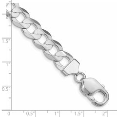 Sterling Silver Rhodium-plated 9.75mm Concave Beveled Curb Chain