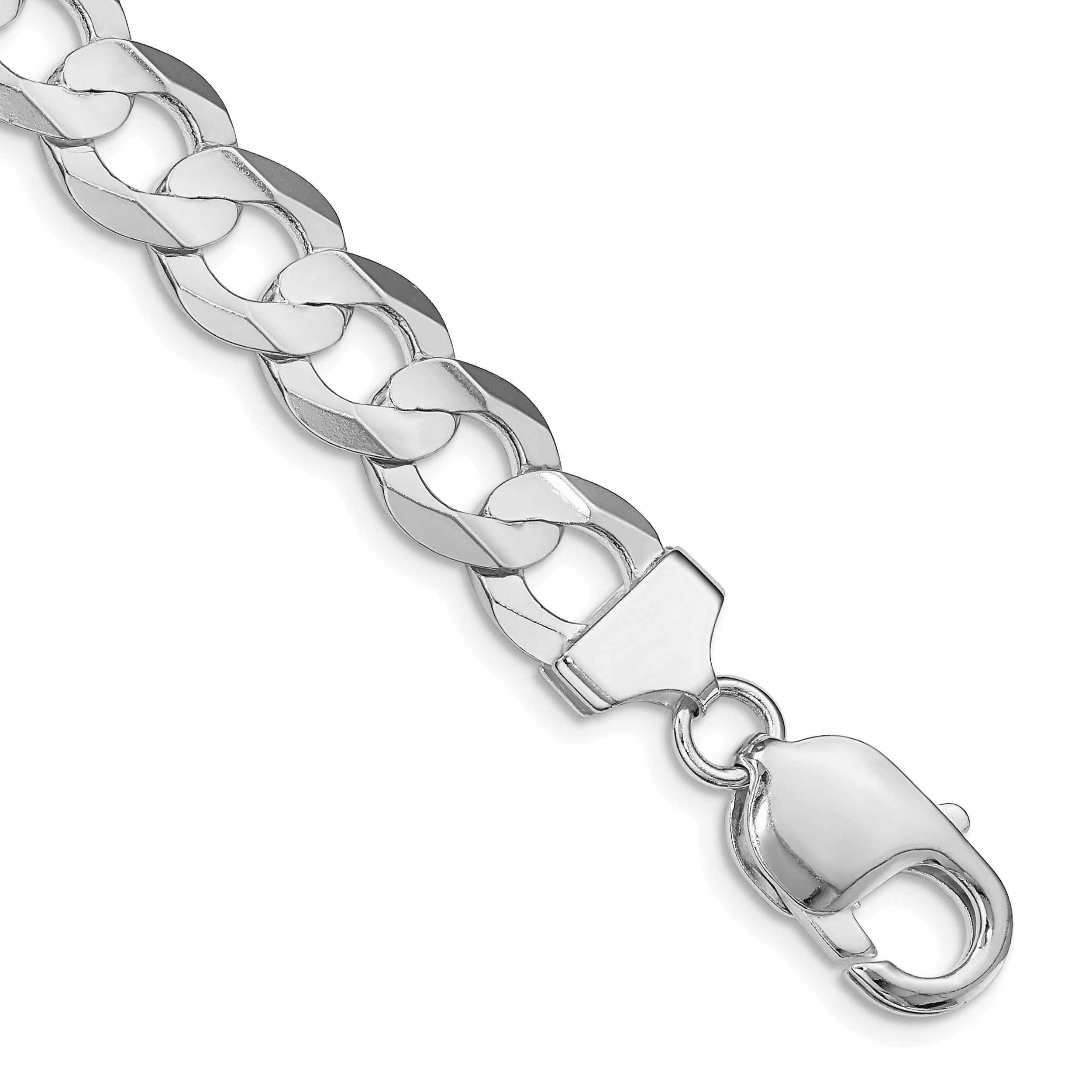 Sterling Silver Rhodium-plated 9.75mm Concave Beveled Curb Chain
