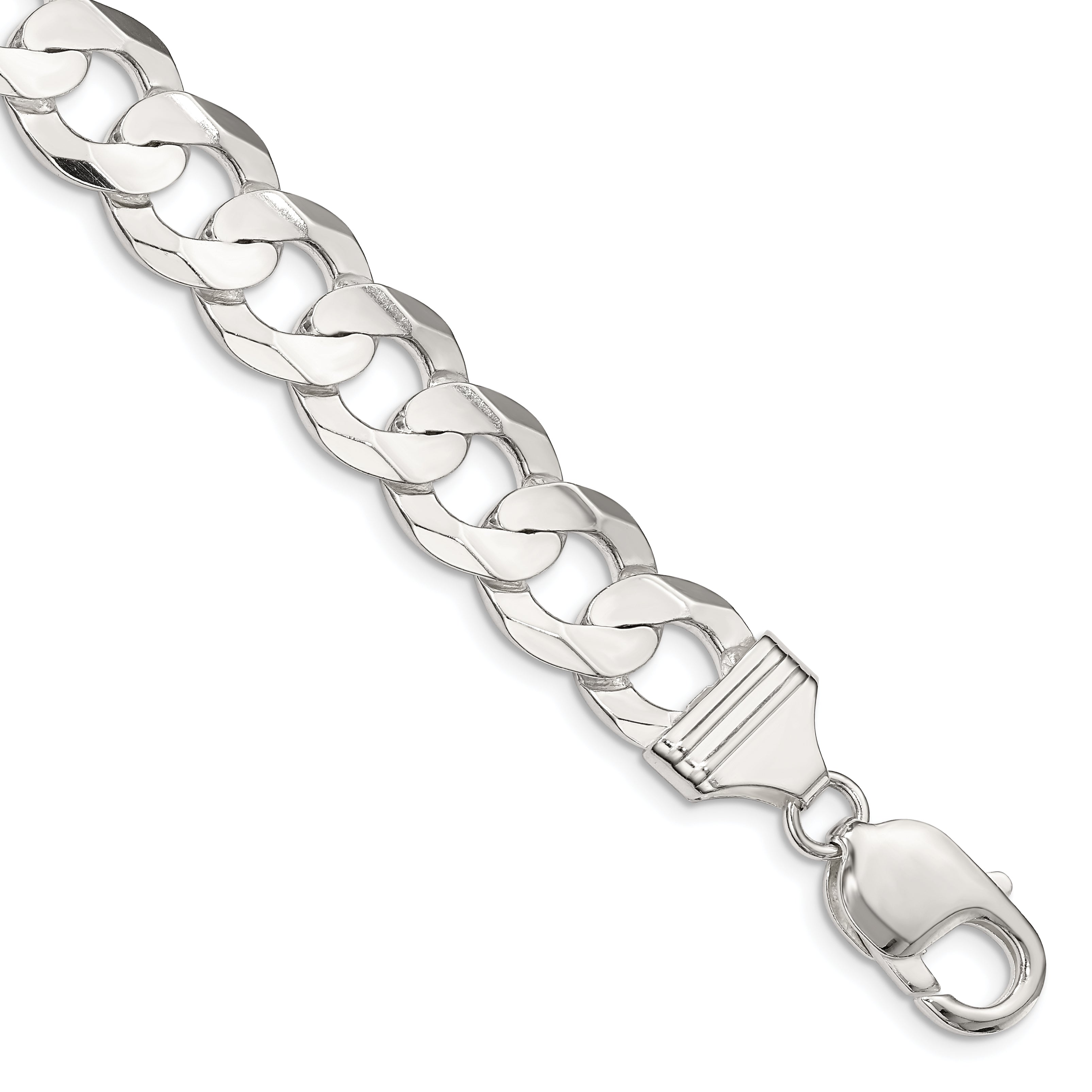 Sterling Silver 11.9mm Concave Beveled Curb Chain