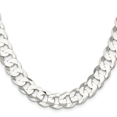 Sterling Silver Rhodium-plated 11.9mm Concave Beveled Curb Chain