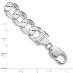 Sterling Silver Rhodium-plated 11.9mm Concave Beveled Curb Chain