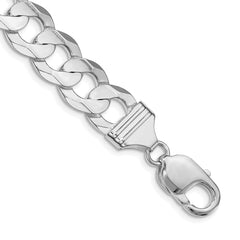 Sterling Silver Rhodium-plated 11.9mm Concave Beveled Curb Chain