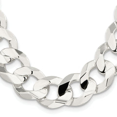 Sterling Silver Rhodium-plated 15.75mm Concave Beveled Curb Chain