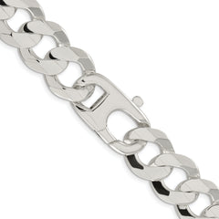 Sterling Silver Rhodium-plated 15.75mm Concave Beveled Curb Chain