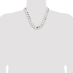 Sterling Silver Rhodium-plated 15.75mm Concave Beveled Curb Chain