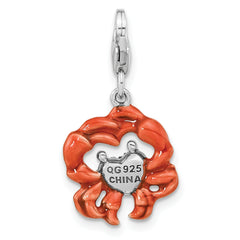 Amore La Vita Sterling Silver Rhodium-plated Antiqued Enameled Crystal Heart Crab Charm with Fancy Lobster Clasp