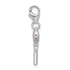 Amore La Vita Sterling Silver Rhodium-plated 3-D Red Enameled Heart Key and CZ Charm with Fancy Lobster Clasp