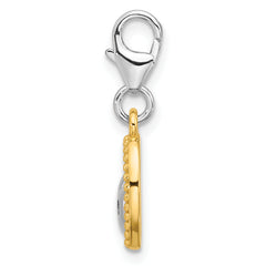 Amore La Vita Sterling Silver Rhodium and Gold-plated Heart Shaped Lock with Red CZ and Love Inside Heart with White CZ Charm with Fancy Lobster Clasp