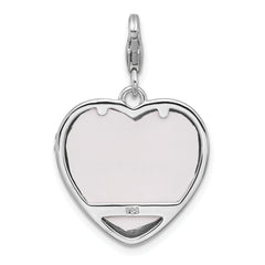 Amore La Vita Sterling Silver Rhodium-plated Pink Enameled Heart with Red and White Enameled Stars and Daughter Photo Frame Charm with Fancy Lobster Clasp