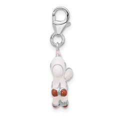 Amore La Vita Sterling Silver Rhodium-plated White/Pink/Black and Red Enameled Pegasus Charm with Fancy Lobster Clasp