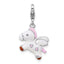Amore La Vita Sterling Silver Rhodium-plated White/Pink/Black and Red Enameled Pegasus Charm with Fancy Lobster Clasp