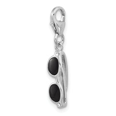Amore La Vita Sterling Silver Rhodium-plated 3-D Black Enameled Sunglasses Charm with Fancy Lobster Clasp