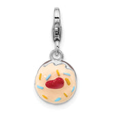 Amore La Vita Sterling Silver Rhodium-plated Multi Color Enameled Cake with Red Enameled Heart Topper Charm with Fancy Lobster Charm
