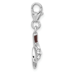 Amore La Vita Sterling Silver Rhodium-plated Brown Enameled GOLF with Golf Club and Ball with White Crystal Charm with Fancy Lobster Clasp