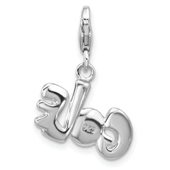 Amore La Vita Sterling Silver Rhodium-plated Brown Enameled GOLF with Golf Club and Ball with White Crystal Charm with Fancy Lobster Clasp