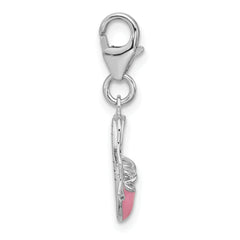 Amore La Vita Sterling Silver Rhodium-plated Pink and White Enameled Ballet Shoes Charm with Fancy Lobster