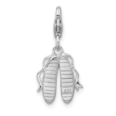 Amore La Vita Sterling Silver Rhodium-plated Pink and White Enameled Ballet Shoes Charm with Fancy Lobster
