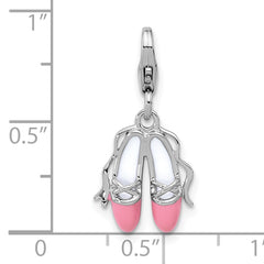 Amore La Vita Sterling Silver Rhodium-plated Pink and White Enameled Ballet Shoes Charm with Fancy Lobster