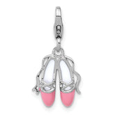 Amore La Vita Sterling Silver Rhodium-plated Pink and White Enameled Ballet Shoes Charm with Fancy Lobster