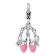Amore La Vita Sterling Silver Rhodium-plated Pink and White Enameled Ballet Shoes Charm with Fancy Lobster