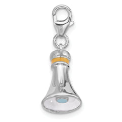 Amore La Vita Sterling Silver Rhodium-plated Megaphone with Yellow Enameled Handle Charm with Fancy Lobster Clasp