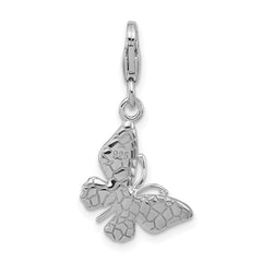 Amore La Vita Sterling Silver Rhodium-plated 3-D Purple Enameled Butterfly Charm with Fancy Lobster Clasp