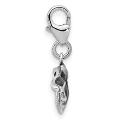 Amore La Vita Sterling Silver Rhodium-plated 3-D Antiqued Bat with Wings Spread Out Charm with Fancy Lobster Clasp