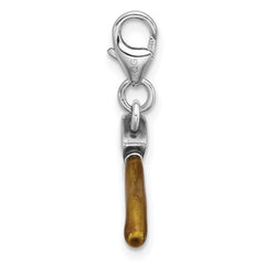 Amore La Vita Sterling Silver Rhodium-plated 3-D Axe with Brown Enameled Handle Charm with Fancy Lobster Charm