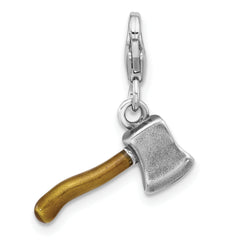Amore La Vita Sterling Silver Rhodium-plated 3-D Axe with Brown Enameled Handle Charm with Fancy Lobster Charm