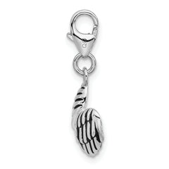 Amore La Vita Sterling Silver Rhodium-plated 3-D Antiqued Heart Shaped Angel Wings Charm with Fancy Lobster Clasp