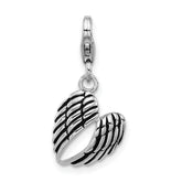 Amore La Vita Sterling Silver Rhodium-plated 3-D Antiqued Heart Shaped Angel Wings Charm with Fancy Lobster Clasp