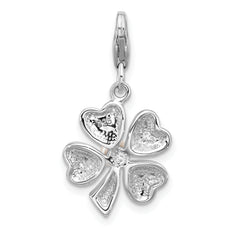 Amore La Vita Sterling Silver Rhodium-plated Green Enameled 4 Leaf Clover with Freshwater Cultured Pearl Charm with Fancy Lobster Clasp