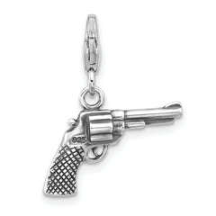Amore La Vita Sterling Silver Rhodium-plated 3-D Antiqued Pistol Charm with Fancy Lobster Clasp