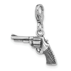 Amore La Vita Sterling Silver Rhodium-plated 3-D Antiqued Pistol Charm with Fancy Lobster Clasp