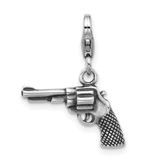 Amore La Vita Sterling Silver Rhodium-plated 3-D Antiqued Pistol Charm with Fancy Lobster Clasp