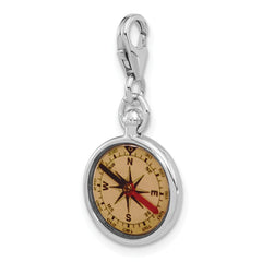 Amore La Vita Sterling Silver Rhodium-plated 3-D Reversible Black/Red and White Enameled Compass Charm with Fancy Lobster Clasp