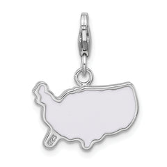 Amore La Vita Sterling Silver Rhodium-plated Red/White and Blue American Flag Shaped as United States Of America Charm with Fancy Lobster Clasp