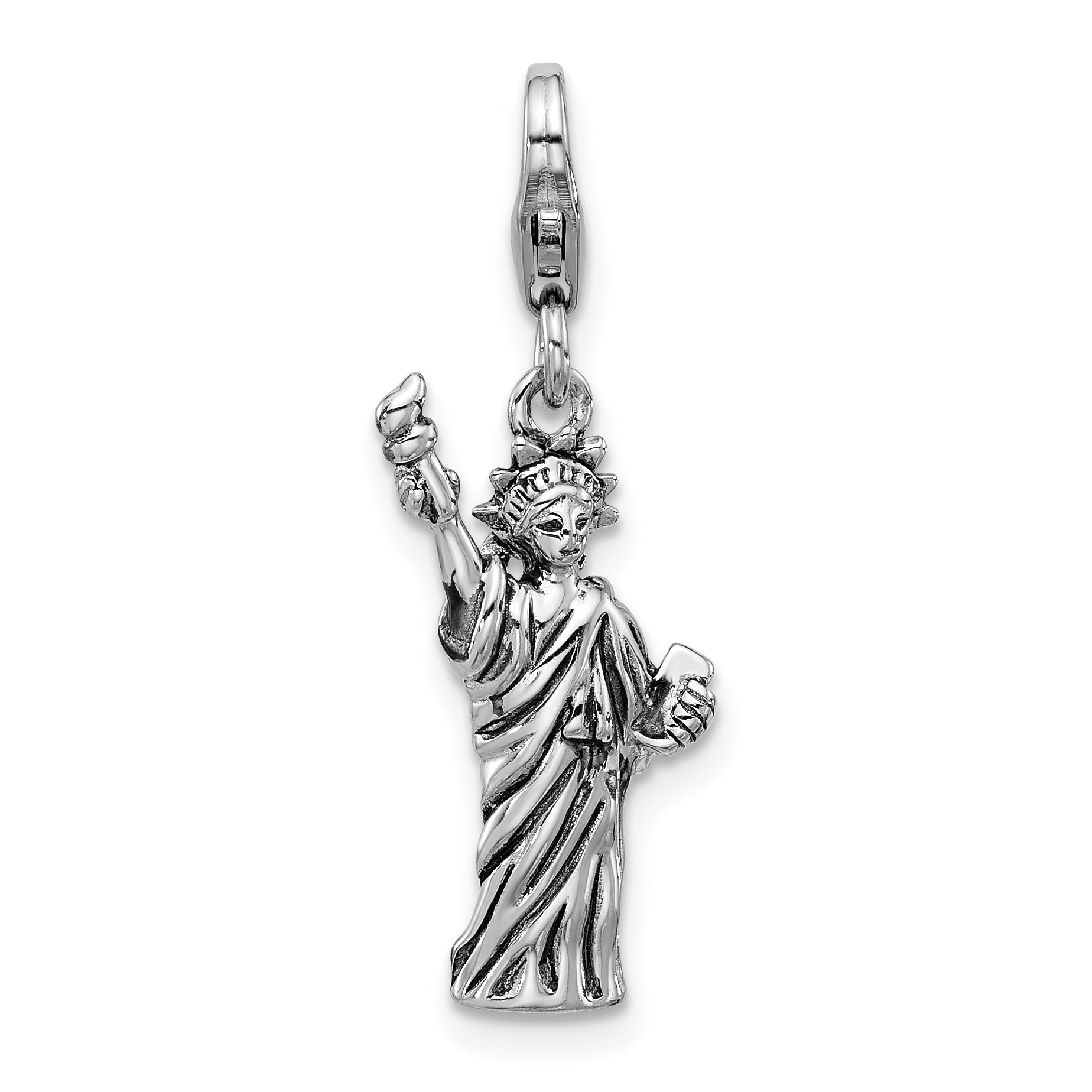 Amore La Vita Sterling Silver Rhodium-plated 3-D Antiqued Statue Of Liberty Charm with Fancy Lobster Clasp