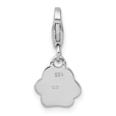 Sterling Silver Amore La Vita Rhodium-plated Polished with Black Enamel Paw Print with Lobster Clasp Charm