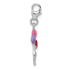 Sterling Silver Amore La Vita Rhodium-plated 3D Pink/Purple/Red Enameled Heart Balloons Charm with Lobster Clasp