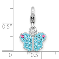 Sterling Silver Amore La Vita Rhodium-plated Polished Blue and Pink Crystal Butterfly Charm