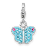 Sterling Silver Amore La Vita Rhodium-plated Polished Blue and Pink Crystal Butterfly Charm