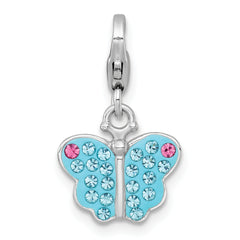 Sterling Silver Amore La Vita Rhodium-plated Polished Blue and Pink Crystal Butterfly Charm