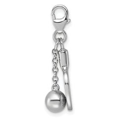 Sterling Silver Amore La Vita Rhodium-plated 3D Textured Ping Pong Paddle and Ball Charm with Lobster Clasp