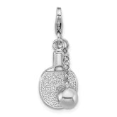 Sterling Silver Amore La Vita Rhodium-plated 3D Textured Ping Pong Paddle and Ball Charm with Lobster Clasp
