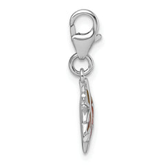 Sterling Silver Amore La Vita Rhodium-plated Orange Enameled Leaf Charm with Lobster Clasp