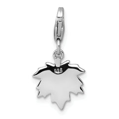 Sterling Silver Amore La Vita Rhodium-plated Orange Enameled Leaf Charm with Lobster Clasp